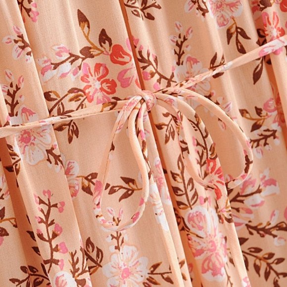 Boho Pink Cherry Blossom Flower Print Mini Dress - Picture 5 of 16